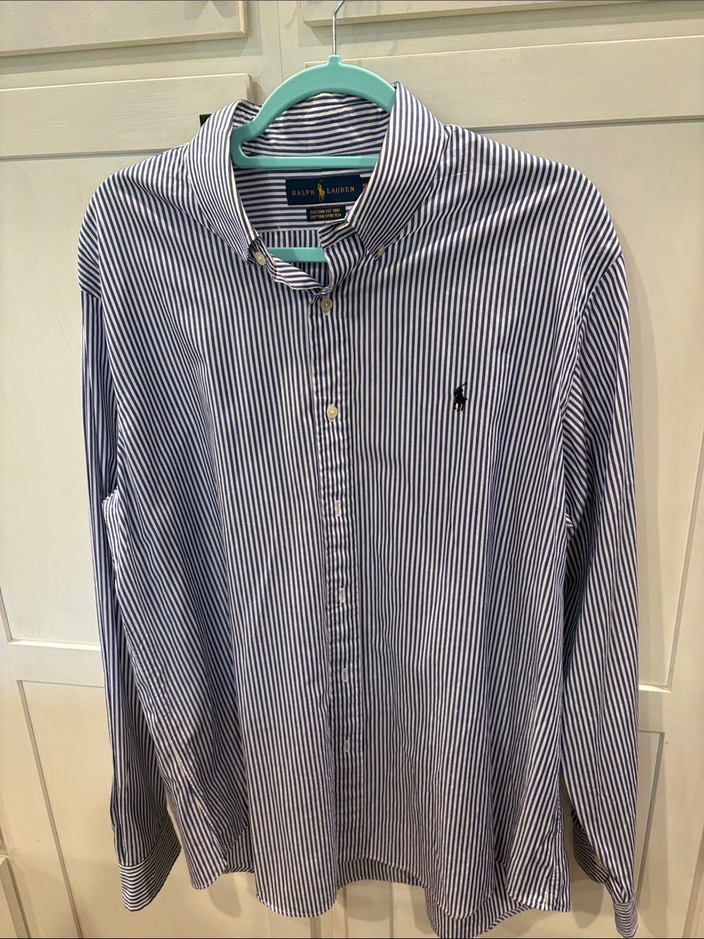 Ralph Lauren Men’s Navy and White Striped Button-Down Shirt